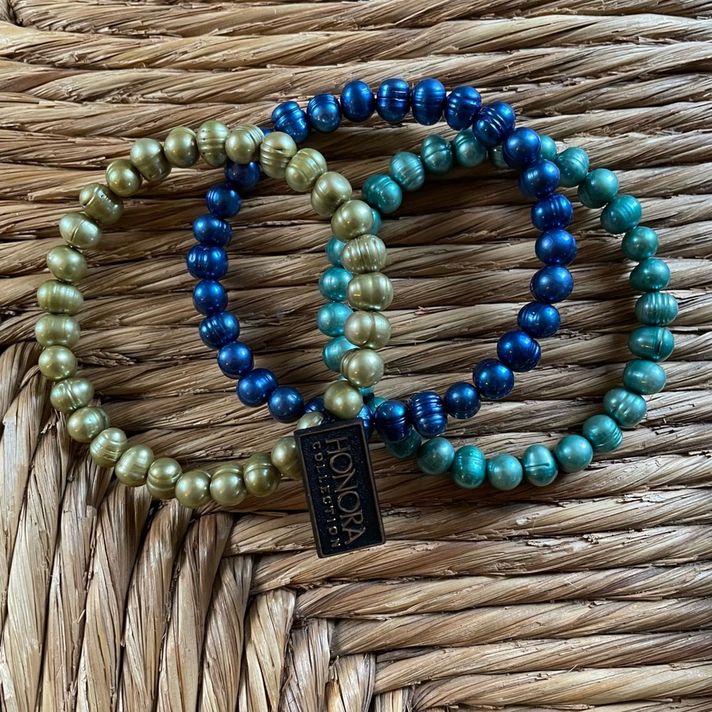 HONORA Freshwater Pearls Set of 3 Bangle Bracelets